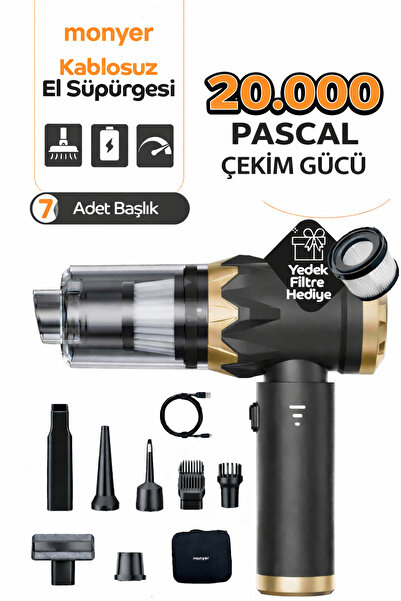 Monyer 20000Pa Ultra Güçlü Vakumlu Kablosuz Üflemeli Araç Süpürgesi