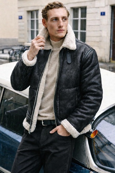 İLKCET MODA Чоловічий замшевий піджак - з хутряним коміром