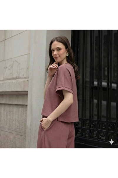 NEW JOURNAL Set de trening pentru femei Dusty Rose T Kol material elastic NJ19