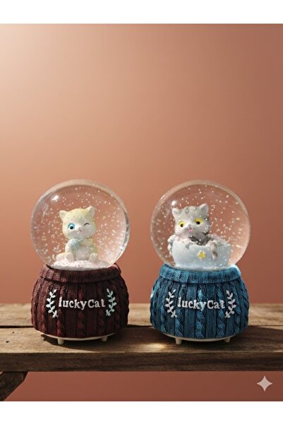 Keyfi Sepet Hediyelik Sevimli Kedi Kar Küresi & Müzik Kutusu koza gift - 1 Ad...