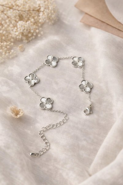 sheenez Çelik Şans Zincir Silver Bileklik 1 CM
