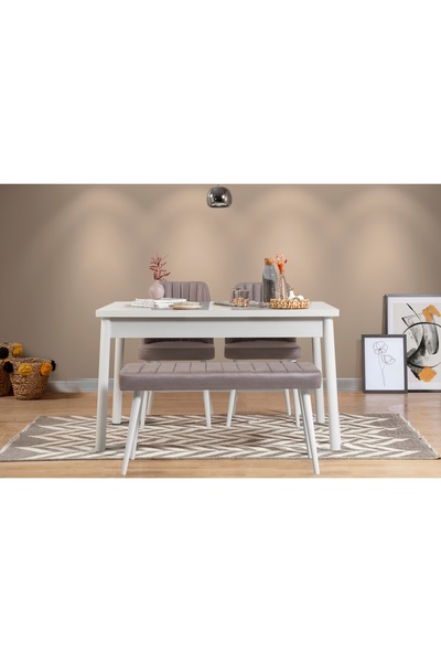 Vivense STORMİ MASA TAKIMI, BEYAZ GRİ SOHO 0701, 120x75