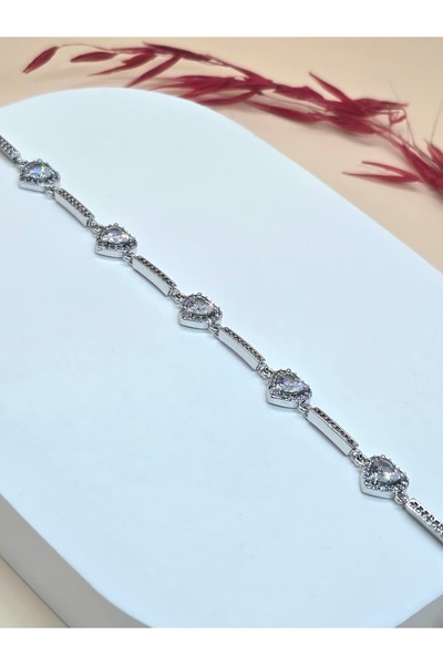 Veyla Style Silver Heart Model Bracelet with Zircon Stone