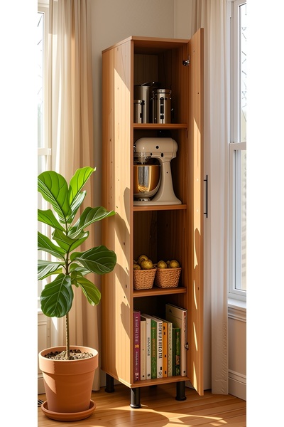 akevo Tek Kapaklı 4 Raflı Çok Amaçlı Banyo Mutfak Kiler Dolabı