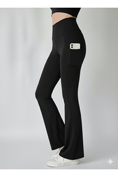 jeneric بنطال ضيق نسائي أسود عالي الخصر يبرز انحناءات الجسم جيوب مزدوجة واسع ...