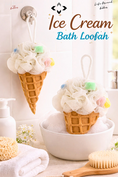 LİGROUND ليفة استحمام منقوشة بنمط الآيس كريم، إسفنجة تنظيف للجسم في الحمام لل...