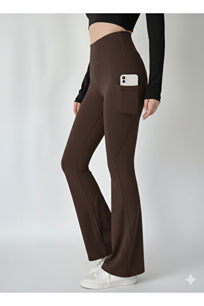 jeneric Women's Brown High Waist Shaping / Sculpting Double Pocket Flared Leg...