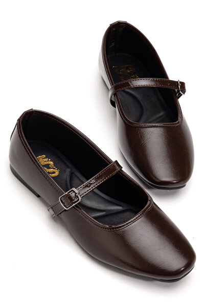 HCO Balerini de damă cu vârf pătrat, talpă plată, cu cataramă