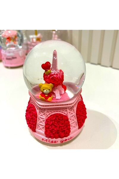 Taşmeran Paris Eyfel Kulesi Sevgili Güllü Ayıcıklı Işıklı Müzikli Orta Boy Ka...