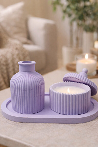 Store 3lü Dekoratif Lavanta Kokulu Dekoratif Mum soyawax