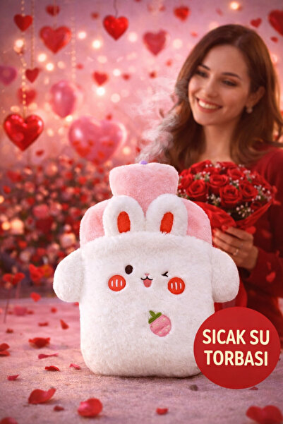 TOYFEST Tavşan Figürlü Yumuşak Peluş Eldivenli Sıcak Su Torbası