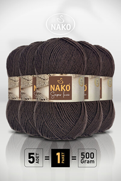 NAKO Süper İnci - 6962 Kahverengi - 5'li Paket - 100gr/260m - El Örgü İpi - A...