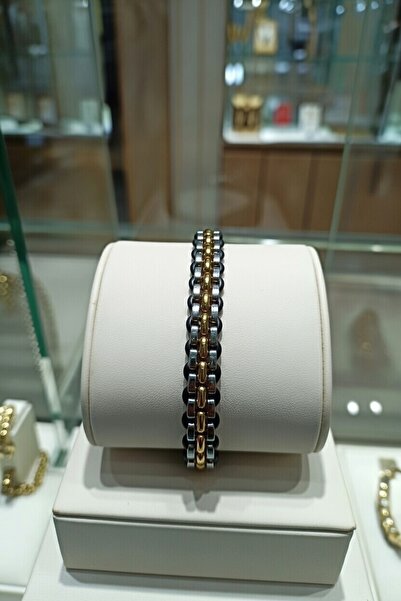 Jadem Gold سوار رجالي من الفولاذ المقاوم للصدأ باللون الذهبي والفضي والذهبي م...