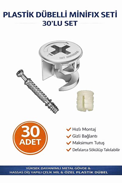 İMT AKSESUAR Plastik Dübelli Minifix Gövde ve Mil Seti - Mobilya Bağlantı Ele...