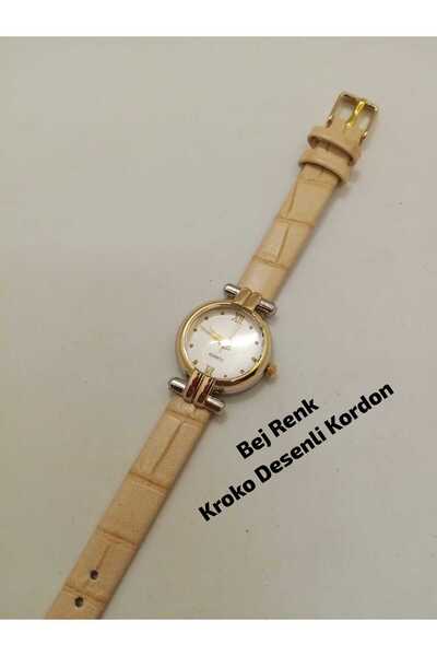 Brality Vintage New Fashion Minimal Design Gold Case- Beige Color Crocodile P...