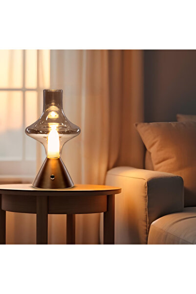 Home Zarif Alev Formlu Led Masa Lambası – Altın Metal & Cam Tasarım