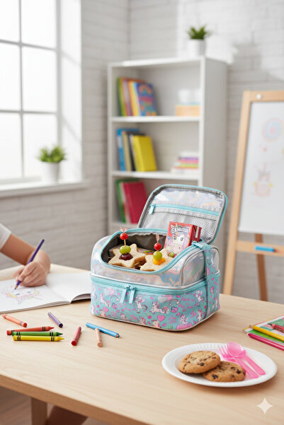 Kids صندوق غداء Kaukko Kids&Love مع مرآة وحجر وحيد القرن L7094