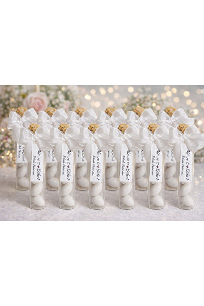 Fest Söz- Nişan Hediyelik Cam Tüp Şişede Badem Şekeri 50’li Nikah Şekeri