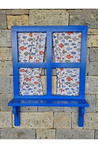 Home Deniz temalı mavi ahşap pencere,balıklı perde,balkon/bahçe duvar dekoru