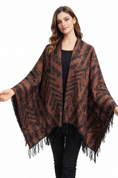 ALDAİR Women's winter double-sided poncho shoulder 140x140