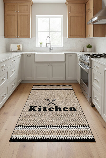 eco concept Jüt Görünümlü Dekoratif Mutfak Halısı, Hasır Desen Halı, Kaymaz Y...