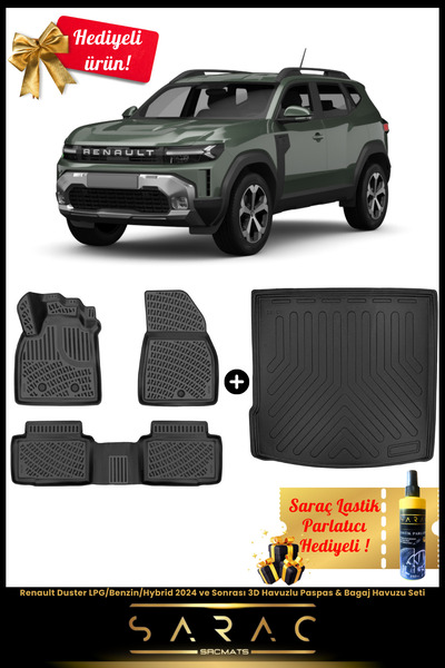 SRCMATS Renault Duster 2024 ve Sonrası Araca Özel 3D Havuzlu Paspas & Bagaj H...