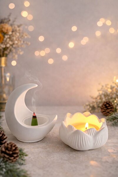 lotus ve hilal dekoratif mumluk