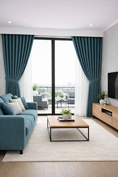 Emuz لون فيروزي أسطنبول فون 1/3 مطوي بشكل منتظم (جناح واحد) فون، ستارة، تول،