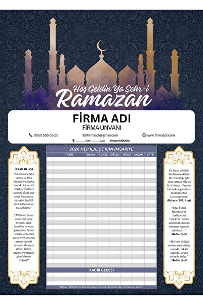 Metranya Ramazan İmsakiyesi, Kişiye Özel Tasarımlı, Firmaya Özel 100 Adet Dij...