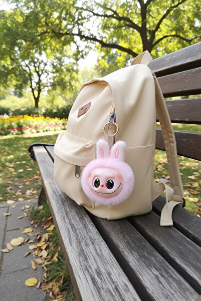 AYDINER TEKSTİL LABUBU Tüylü Yumoş Charm Anahtarlık Maskot Renkli PEMBE