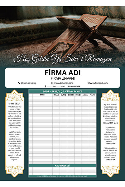 Metranya Ramazan İmsakiyesi, Kişiye Özel Tasarımlı, Firmaya Özel 50 Adet Diji...