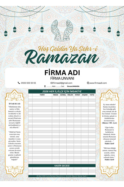 Metranya Ramazan İmsakiyesi, Kişiye Özel Tasarımlı, Firmaya Özel 100 Adet Dij...