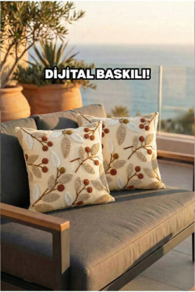 Ahsen Dekoratif Krem Yaprak Temalı Punch Görünümlü Dijital Baskılı Dekoratif ...