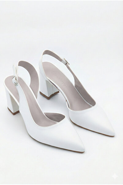 Shoesers Kadın Deri Asimetrik Bantlı Sivri Burunlu Kalın Topuklu Ayakkabı