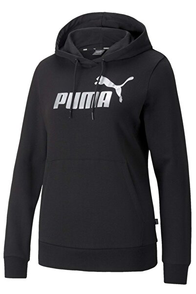 Puma 849096 ESS+ Metalik Logo Hoodie Ženska majica sa kapuljačom CRNA