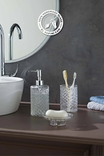 Glamis Selen Concept Kafes Model El Yapımı Cam Banyo Seti 3'lü Takım