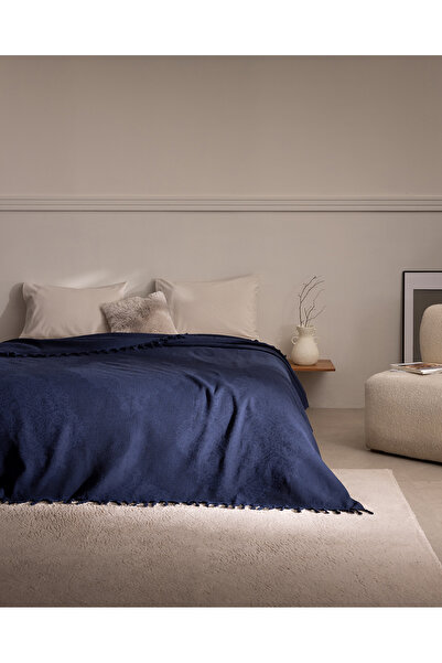 Madame Coco Alisya Çift Kişilik Pamuklu Yatak Örtüsü - Lacivert