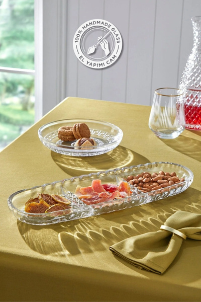 Glamis Selen Concept Cemre Model 3 Compartment Handmade Glass Boat Plate