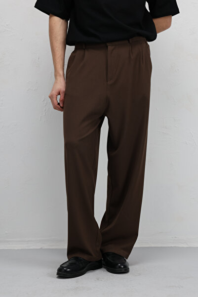 VAMOSCLO Baggy Fit Fabric Pants Coffee
