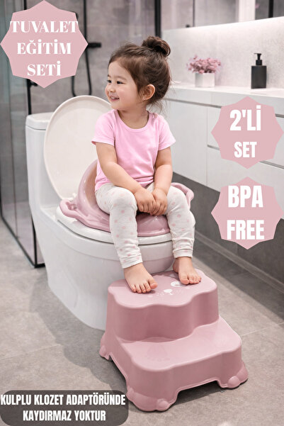PONÇİK STORE Kaydırmaz Çocuk Basamağı&KulpluKlozet Adaptör 2Kat Basamaklı Ban...