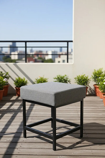 adımshops Metal ayaklı Sırtsız Bank Puf Bench Balkon-bahçe-kafe-çay Seti pufu