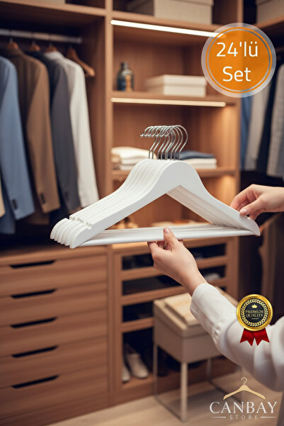 Canbay Store Beyaz 24 Adet Ahşap Görünümlü Plastik A Kalite 24 Adet Beyaz Ask...