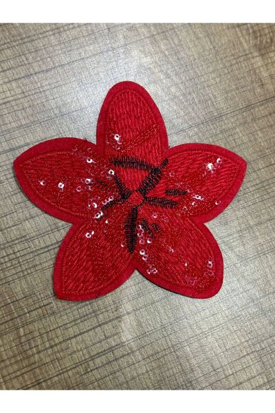 Gönülden Tasarım Ütü İle Yapışan Kırmızı Çiçek Arma Dikiş Aplike 13x12 Cm