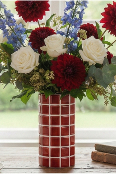 Tasarım El Yapımı Mozaik Silindir Vazo | Seramik Malzeme Modern Dekor