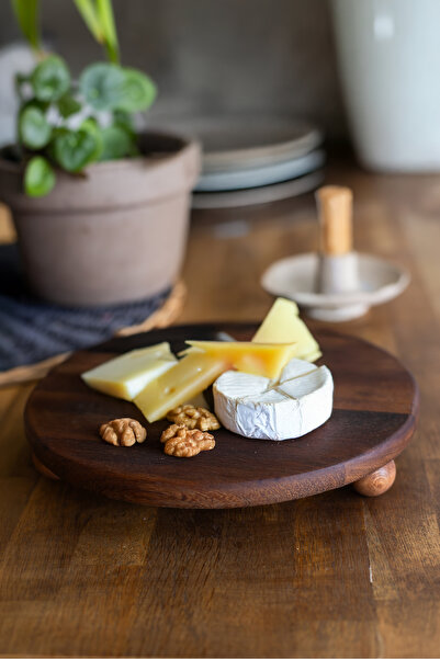 Akayev Wooden 30 cm Standing Presentation Plate - Cake Plate - Natural Presen...