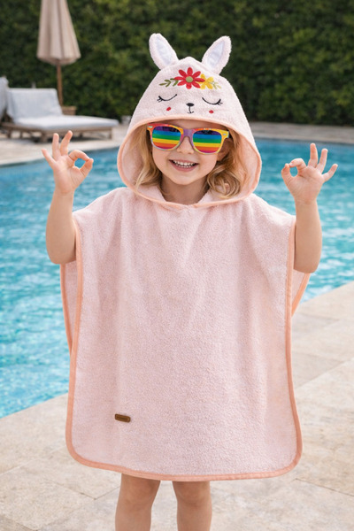 ELY PARKER رداء حمام للأطفال بونشو منشفة شاطئ بغطاء للرأس (3-6 سنوات) سطح داخ...