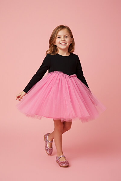 Le Mabelle Ροζ Ασύμμετρο Φόρεμα Κοριτσιού με Τούλι - Rebeca