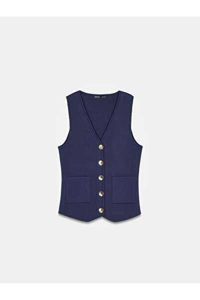 Dilvin 60294 Women's Crew Neck Buttoned Knitwear Vest