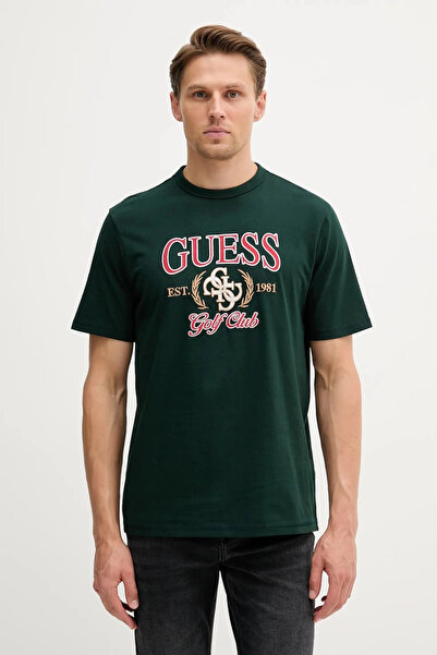 Guess Ανδρικό μπλουζάκι Jersey πράσινο με κανονική εφαρμογή M5YI22K8FQ4-G8U1