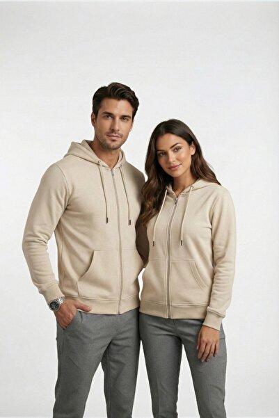 Syla Studio Unisex %100 Pamuk Kapüşonlu Fermuarlı Basic Hırka